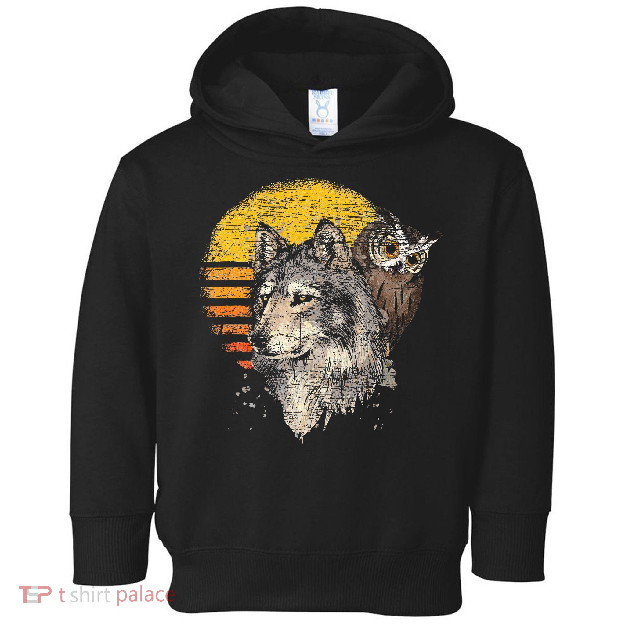 Retro Wolf Owl Toddler Hoodie