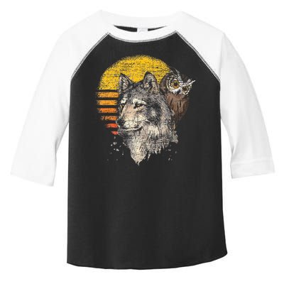 Retro Wolf Owl Toddler Fine Jersey T-Shirt