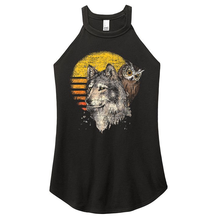 Retro Wolf Owl Women's Perfect Tri Rocker Tank