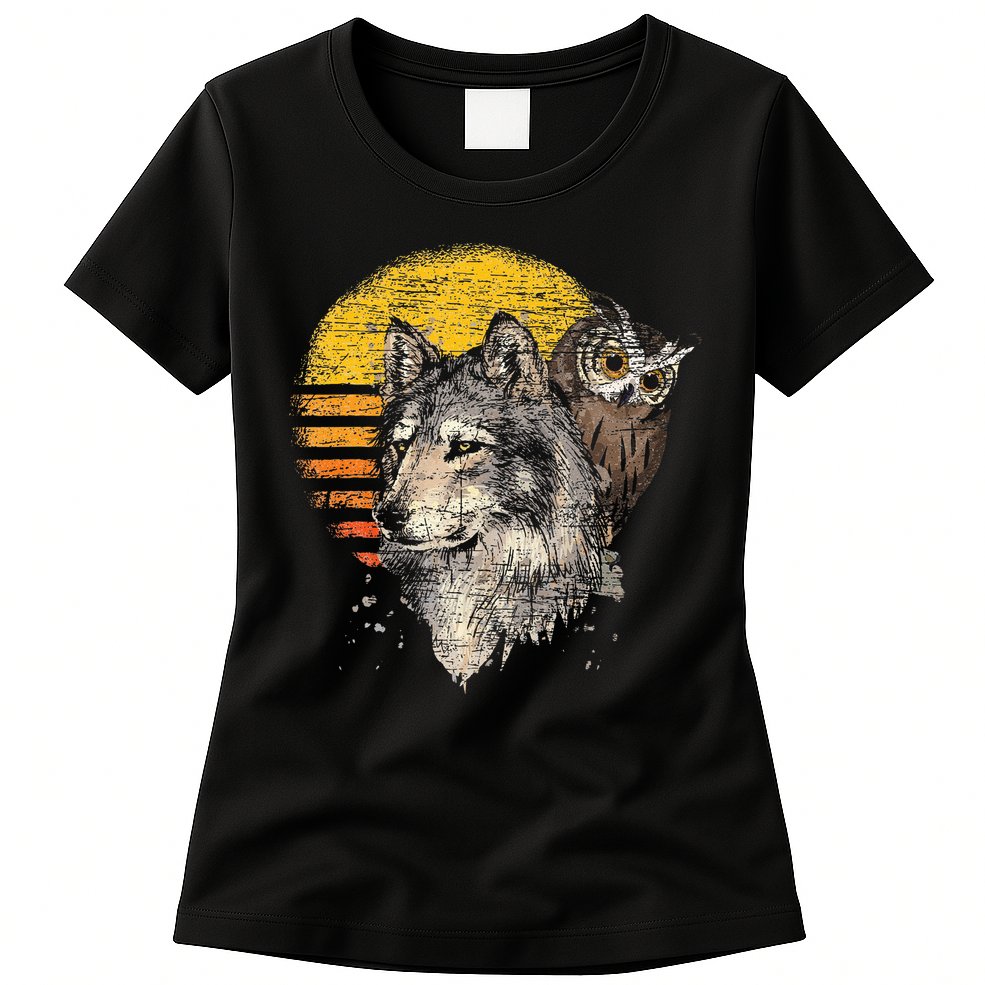 Retro Wolf Owl Womens T-Shirt