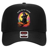 Ride With Pride Queer Witchy Lgbt Rainbow Cat Meme Halloween High Crown Mesh Back Trucker Hat