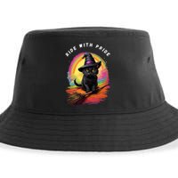 Ride With Pride Queer Witchy Lgbt Rainbow Cat Meme Halloween Sustainable Bucket Hat