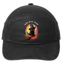 Ride With Pride Queer Witchy Lgbt Rainbow Cat Meme Halloween 7-Panel Snapback Hat