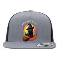 Ride With Pride Queer Witchy Lgbt Rainbow Cat Meme Halloween Flat Bill Trucker Hat