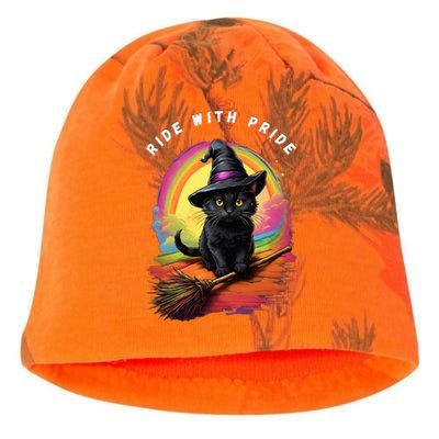 Ride With Pride Queer Witchy Lgbt Rainbow Cat Meme Halloween Kati - Camo Knit Beanie