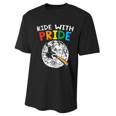 Ride With Pride LGBT Lesbian Witch Gay Rainbow Halloween Performance Sprint T-Shirt