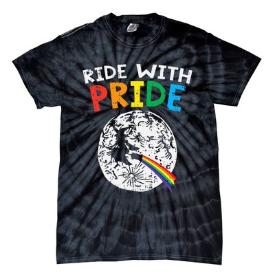 Ride With Pride LGBT Lesbian Witch Gay Rainbow Halloween Tie-Dye T-Shirt