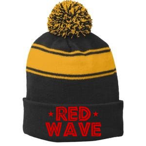 Red Wave Pro Republican Stripe Pom Pom Beanie