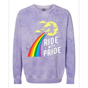 Ride With Pride LGBT Gay Lesbian Witch Halloween Colorblast Crewneck Sweatshirt