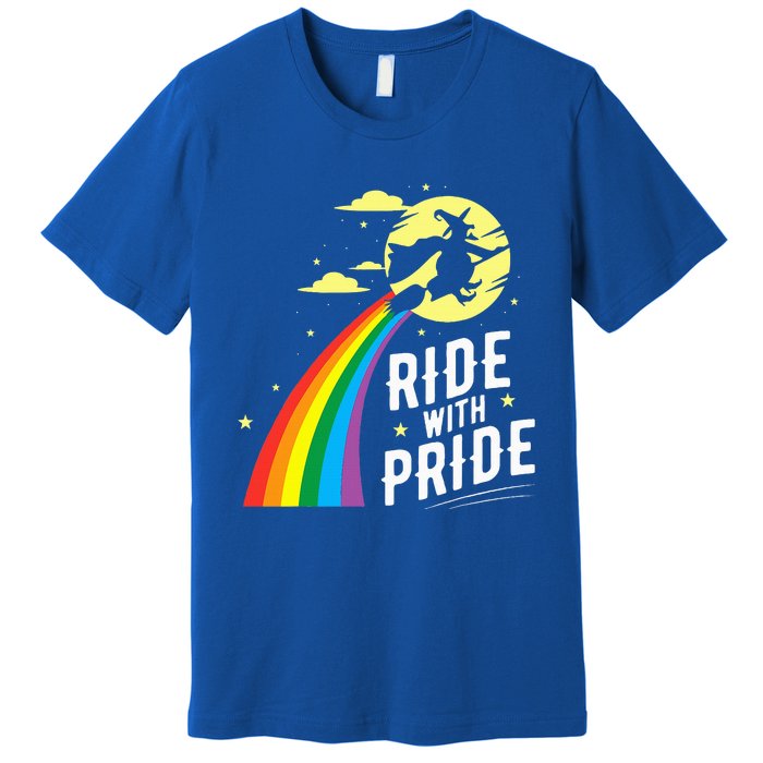 Ride With Pride LGBT Gay Lesbian Witch Halloween Premium T-Shirt