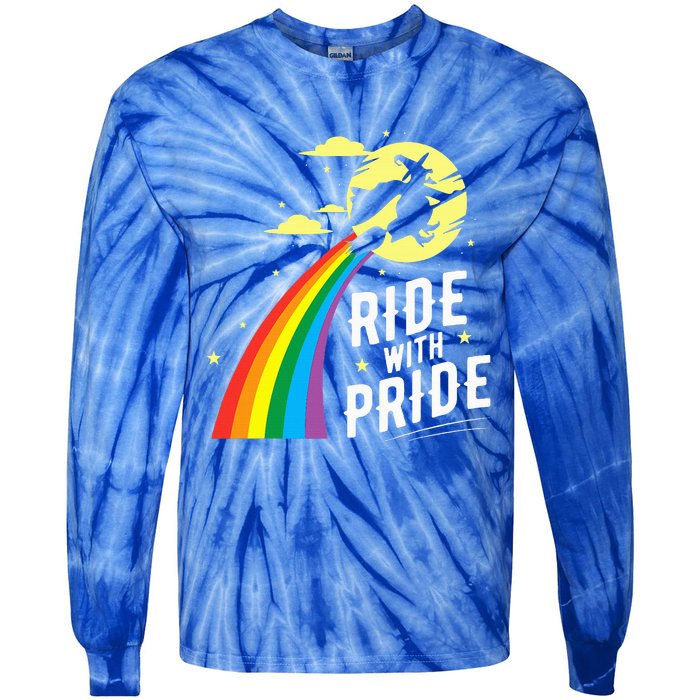 Ride With Pride LGBT Gay Lesbian Witch Halloween Tie-Dye Long Sleeve Shirt