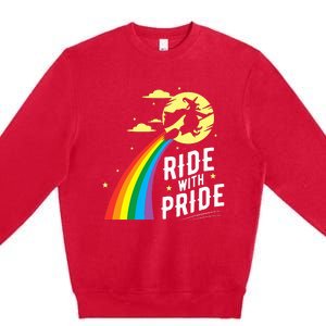 Ride With Pride LGBT Gay Lesbian Witch Halloween Premium Crewneck Sweatshirt