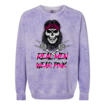 Real Men Wear Pink Breast Cancer Awareness Skull Colorblast Crewneck Sweatshirt