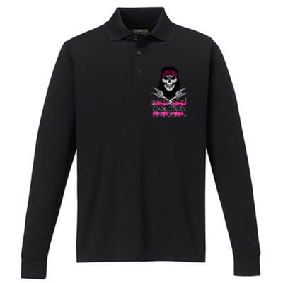 Real Men Wear Pink Breast Cancer Awareness Skull Performance Long Sleeve Polo