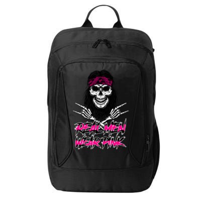 Real Men Wear Pink Breast Cancer Awareness Skull City Backpack