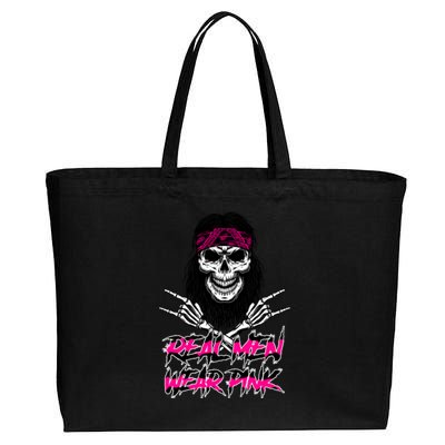 Real Men Wear Pink Breast Cancer Awareness Skull Cotton Canvas Jumbo Tote