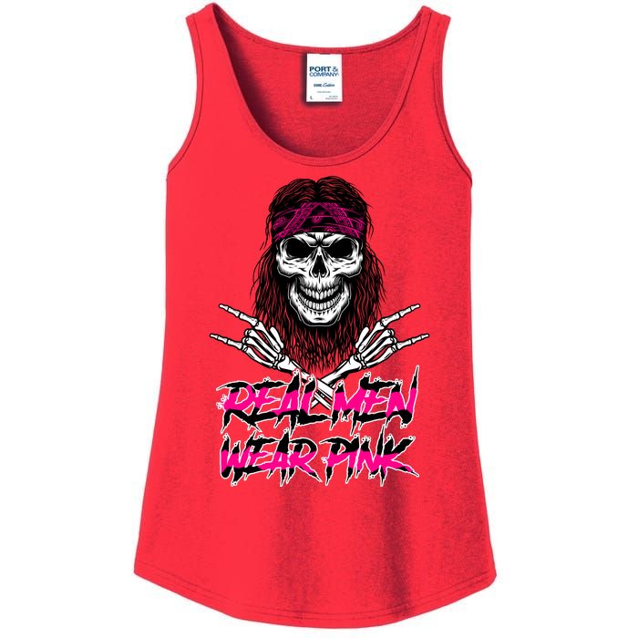 Real Men Wear Pink Breast Cancer Awareness Skull Ladies Essential Tank