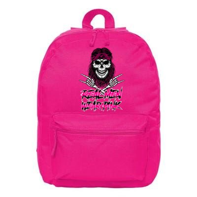 Real Men Wear Pink Breast Cancer Awareness Skull 16 in Basic Backpack