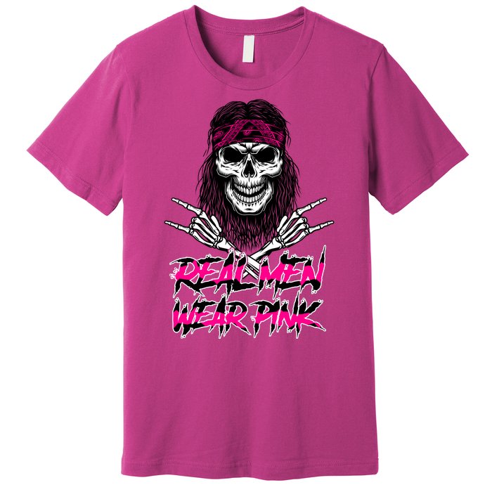 Real Men Wear Pink Breast Cancer Awareness Skull Premium T-Shirt