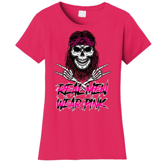 Real Men Wear Pink Breast Cancer Awareness Skull Women's T-Shirt