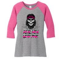 Real Men Wear Pink Breast Cancer Awareness Skull Women's Tri-Blend 3/4-Sleeve Raglan Shirt