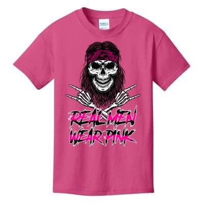 Real Men Wear Pink Breast Cancer Awareness Skull Kids T-Shirt