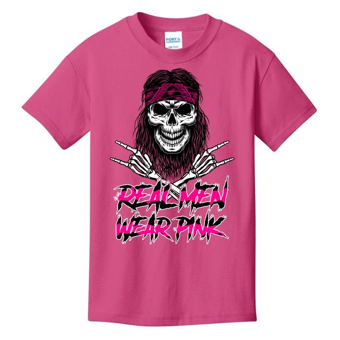 Real Men Wear Pink Breast Cancer Awareness Skull Kids T-Shirt