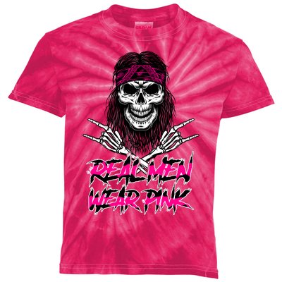 Real Men Wear Pink Breast Cancer Awareness Skull Kids Tie-Dye T-Shirt