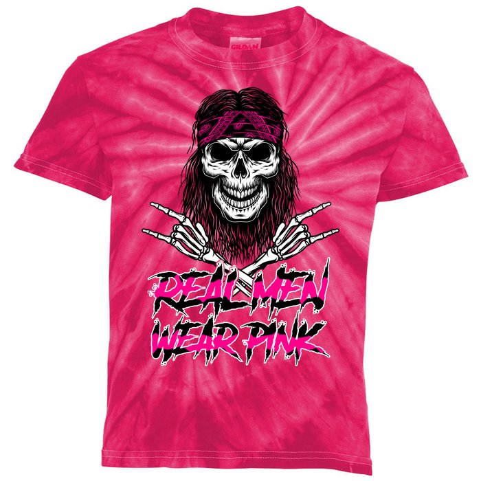 Real Men Wear Pink Breast Cancer Awareness Skull Kids Tie-Dye T-Shirt