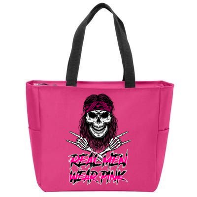 Real Men Wear Pink Breast Cancer Awareness Skull Zip Tote Bag