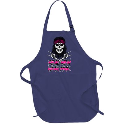 Real Men Wear Pink Breast Cancer Awareness Skull Full-Length Apron With Pockets