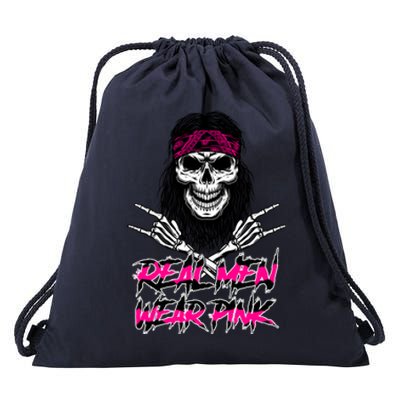 Real Men Wear Pink Breast Cancer Awareness Skull Drawstring Bag