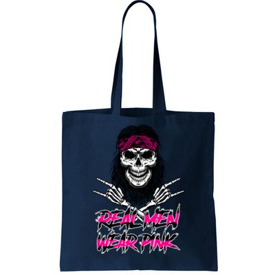 Real Men Wear Pink Breast Cancer Awareness Skull Tote Bag