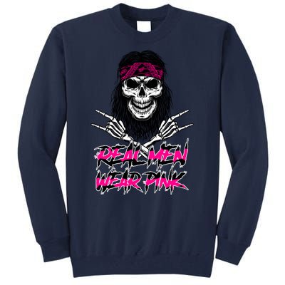 Real Men Wear Pink Breast Cancer Awareness Skull Tall Sweatshirt