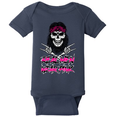 Real Men Wear Pink Breast Cancer Awareness Skull Baby Bodysuit