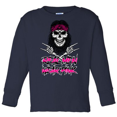 Real Men Wear Pink Breast Cancer Awareness Skull Toddler Long Sleeve Shirt