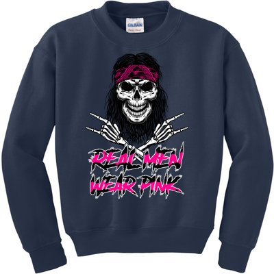 Real Men Wear Pink Breast Cancer Awareness Skull Kids Sweatshirt