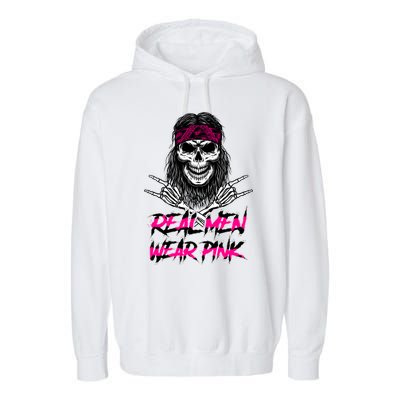 Real Men Wear Pink Breast Cancer Awareness Skull Garment-Dyed Fleece Hoodie