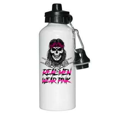 Real Men Wear Pink Breast Cancer Awareness Skull Aluminum Water Bottle