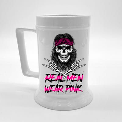 Real Men Wear Pink Breast Cancer Awareness Skull Beer Stein