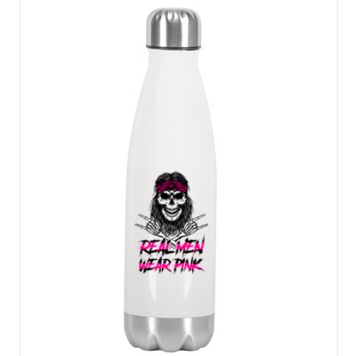 Real Men Wear Pink Breast Cancer Awareness Skull Stainless Steel Insulated Water Bottle