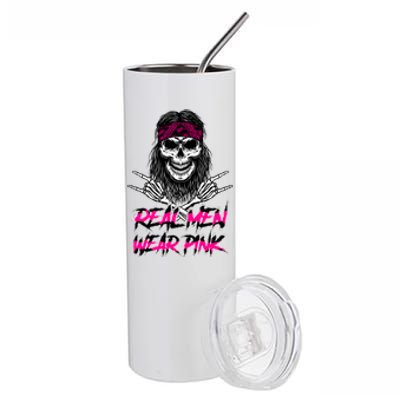 Real Men Wear Pink Breast Cancer Awareness Skull Stainless Steel Tumbler