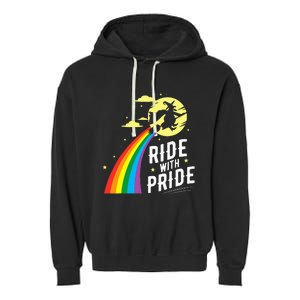 Ride With Pride Lgbt Gay Lesbian Witch Halloween Garment-Dyed Fleece Hoodie