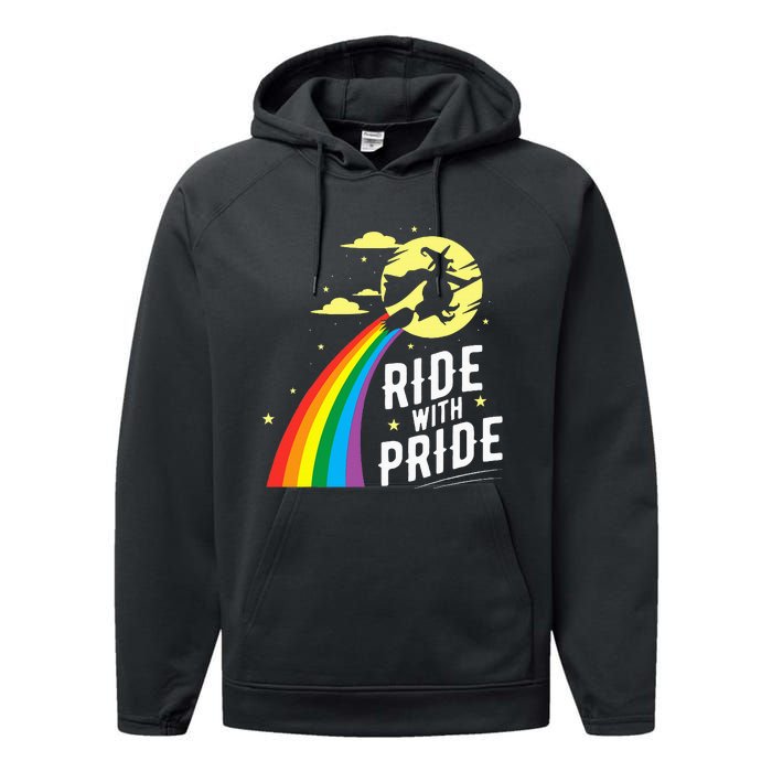 Ride With Pride Lgbt Gay Lesbian Witch Halloween Performance Fleece Hoodie