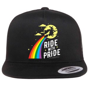 Ride With Pride Lgbt Gay Lesbian Witch Halloween Flat Bill Trucker Hat