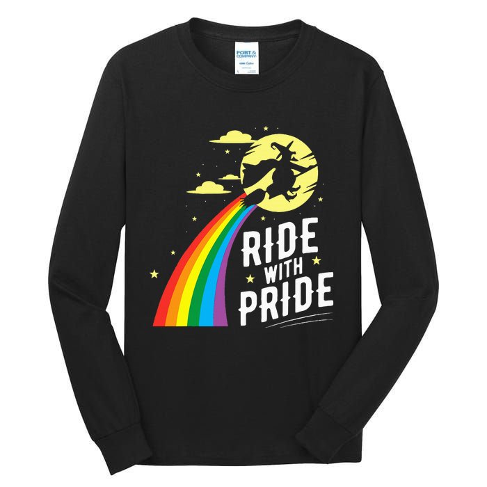 Ride With Pride Lgbt Gay Lesbian Witch Halloween Tall Long Sleeve T-Shirt