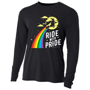 Ride With Pride Lgbt Gay Lesbian Witch Halloween Cooling Performance Long Sleeve Crew