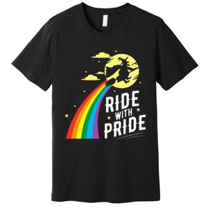 Ride With Pride Lgbt Gay Lesbian Witch Halloween Premium T-Shirt