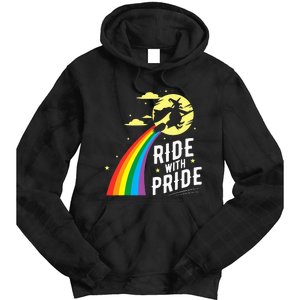 Ride With Pride Lgbt Gay Lesbian Witch Halloween Tie Dye Hoodie