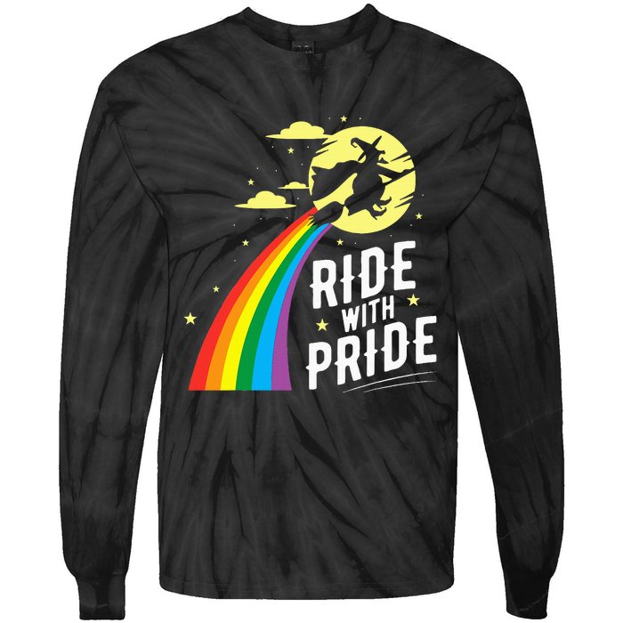 Ride With Pride Lgbt Gay Lesbian Witch Halloween Tie-Dye Long Sleeve Shirt